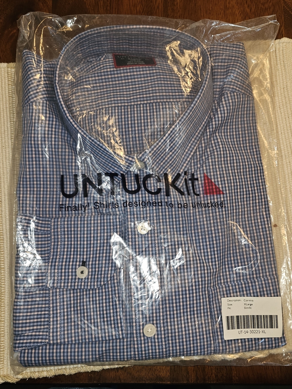 UNTUCKit Blue and White Mini Gingham Dress Shirt
